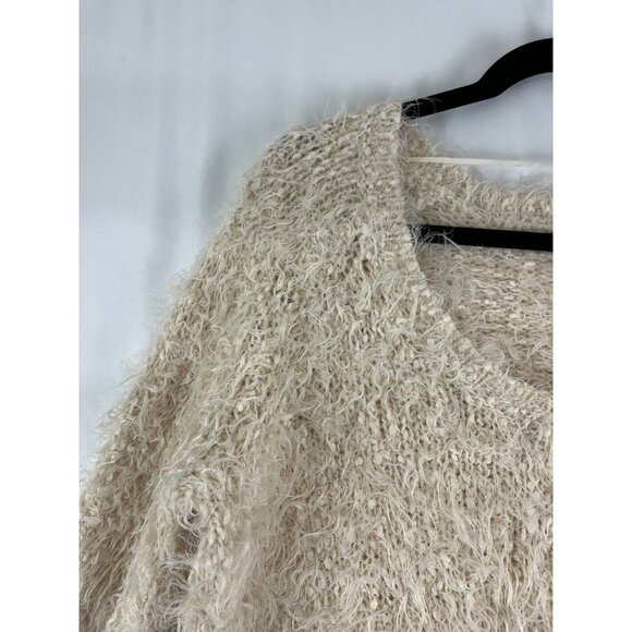 Anthropologie Knitted & Knotted Fuzzy Faux Fur V-Neck Women's Sweater - Picture 3 of 14